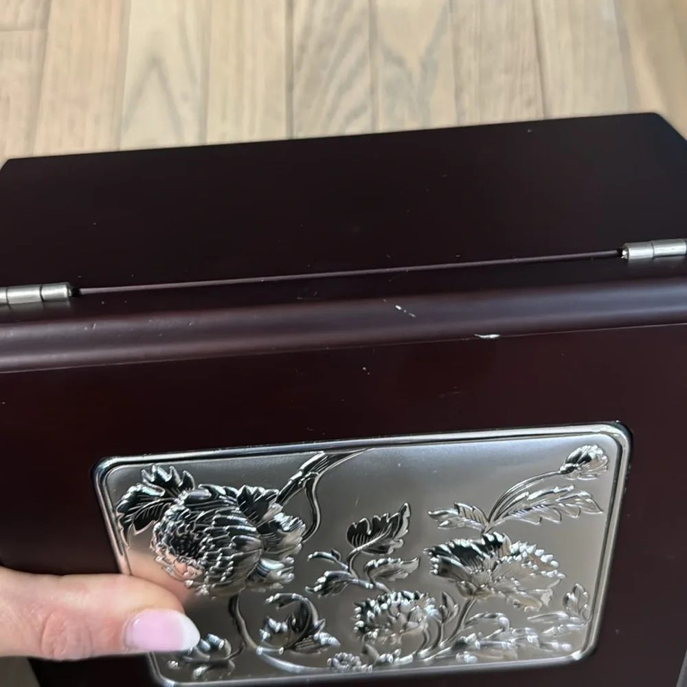 Hazorfim tea box wood and silver 4 compartment